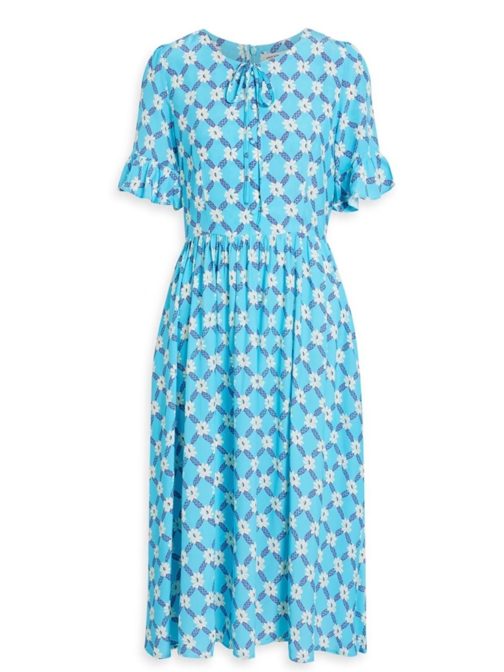 NWT HVN ‘Willow’ 100% Woven Crepe Dress in “Blue Daisy Lace” Size 0